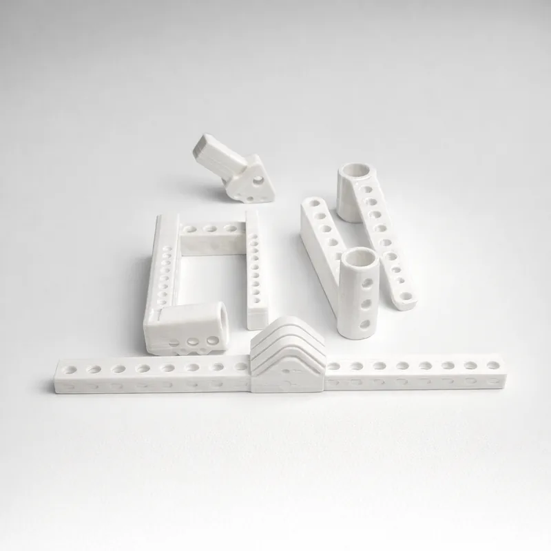 3D-gedruckte Maschinenbau-Halter und Schienen mit Bohrmuster für individuelle Konstruktionen